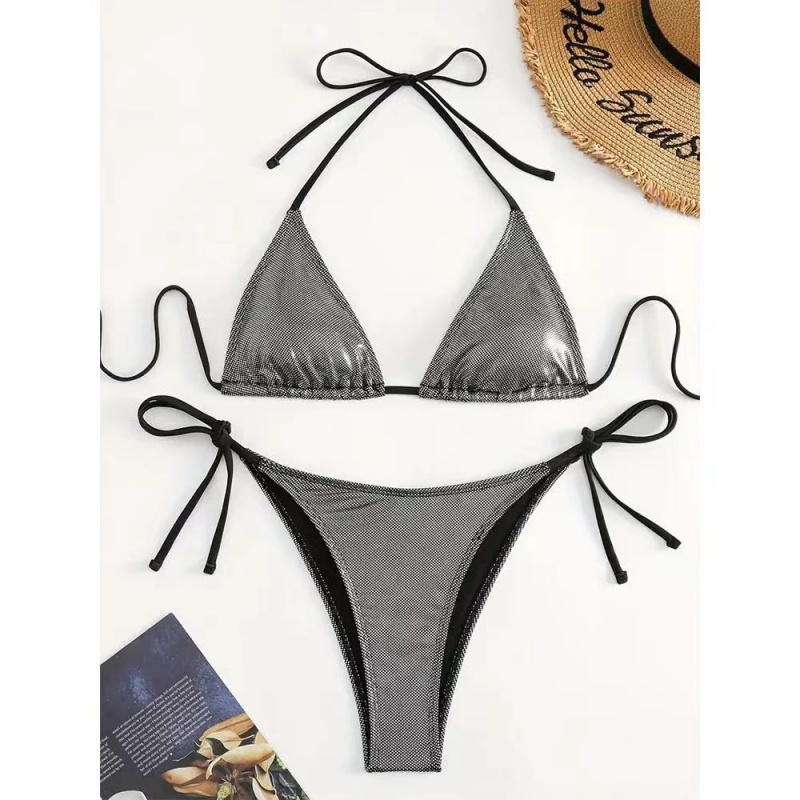 Nowy 2025 Europejski i Amerykanin-Styl solidny-Kolor splatany seksowne dwa-Piece o strój kąpielowy dla kobiet. Trzy-Piece Beach Bikini w metalicznym kolorze 8865 Cena:$79,99